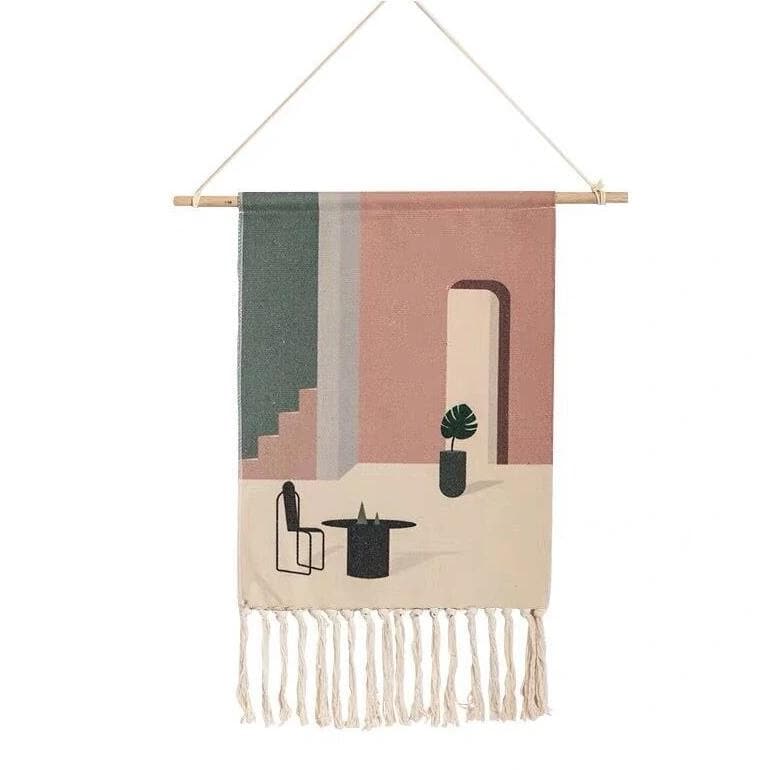 Virelle Maison - Tapis mural en coton tissé à franges géométriques | Virelle Maison