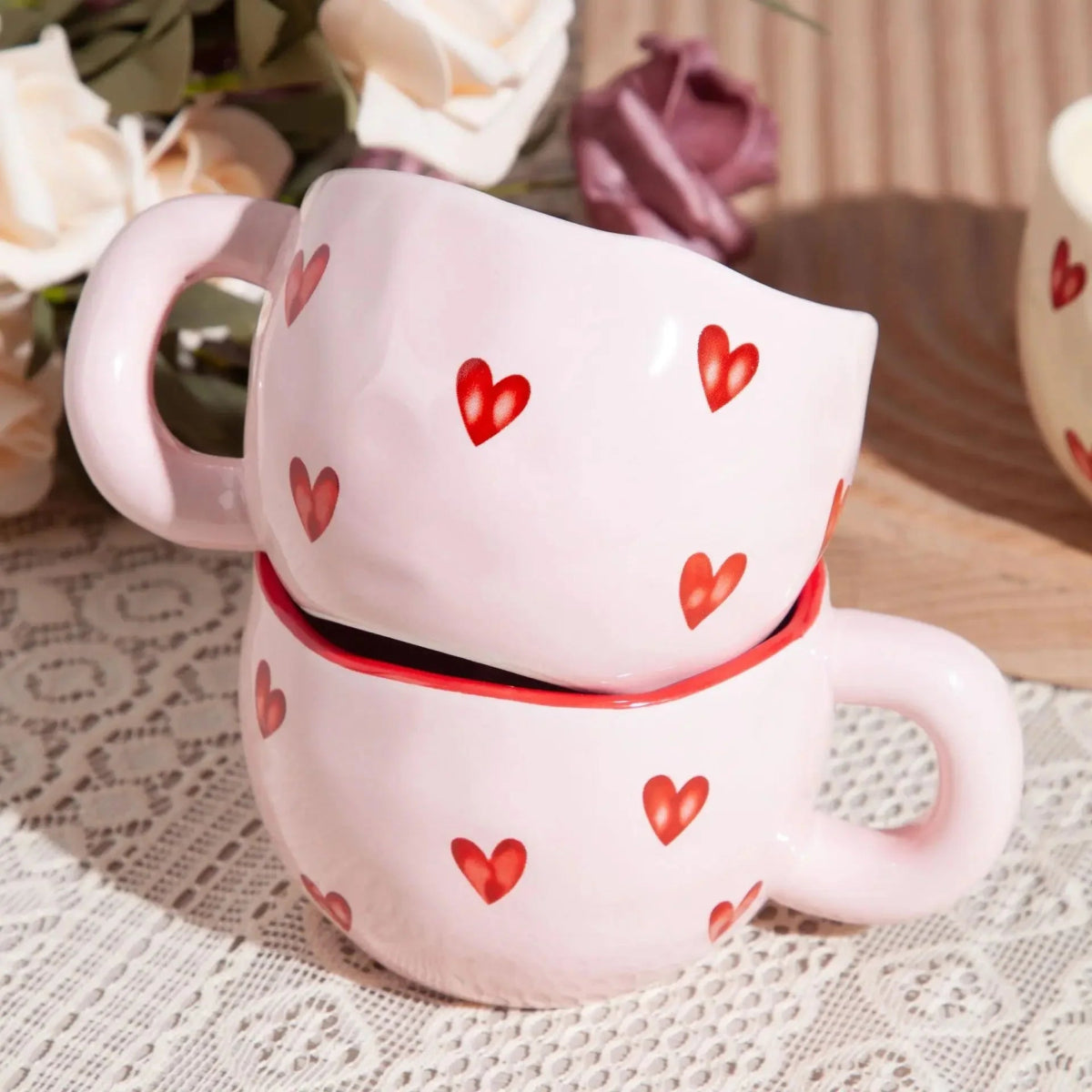 Virelle Maison - Tasse en céramique avec motif cœur rose | Virelle Maison