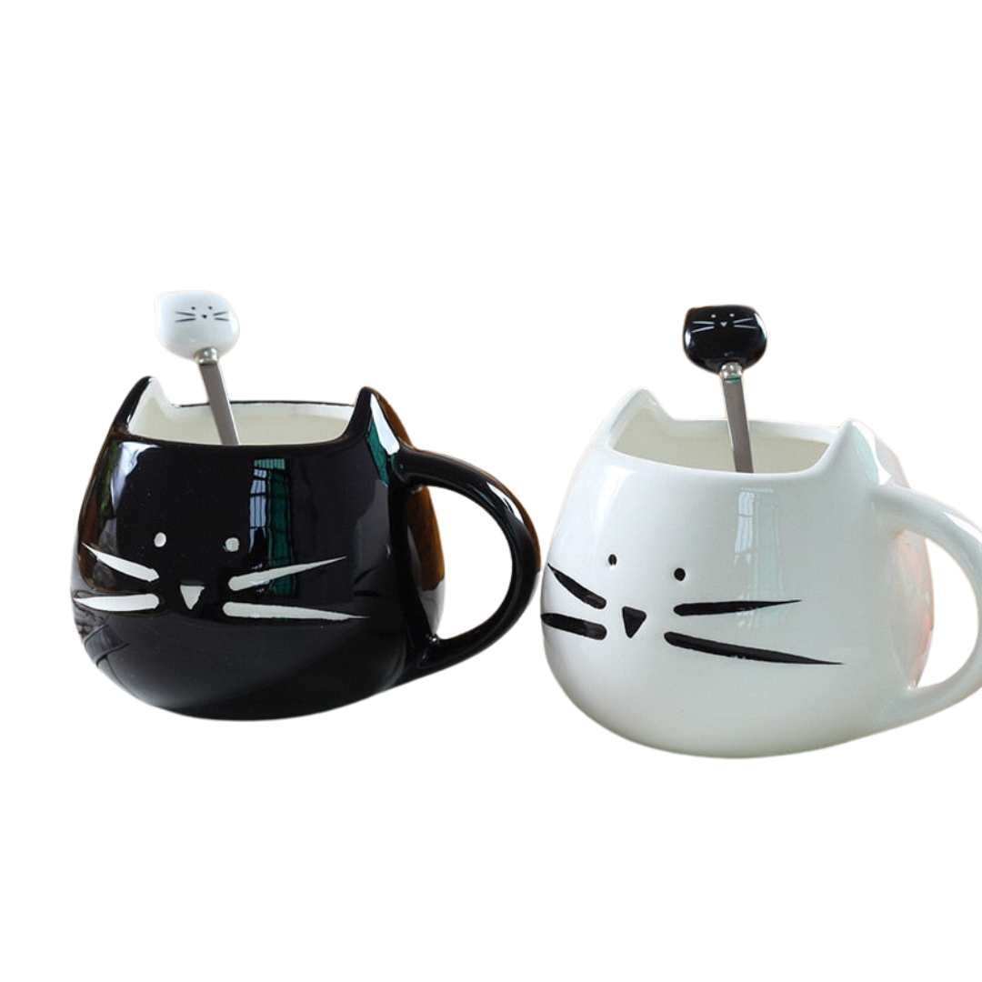 Virelle Maison - Tasse en céramique motif chat avec anse arrondie | Virelle Maison